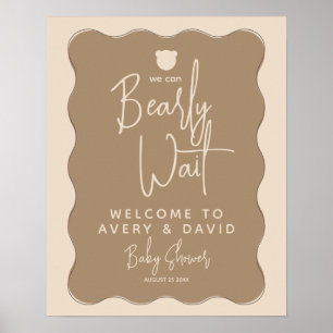 Boho Bear Wavy Frame Simple Baby Dusche Empfang Poster