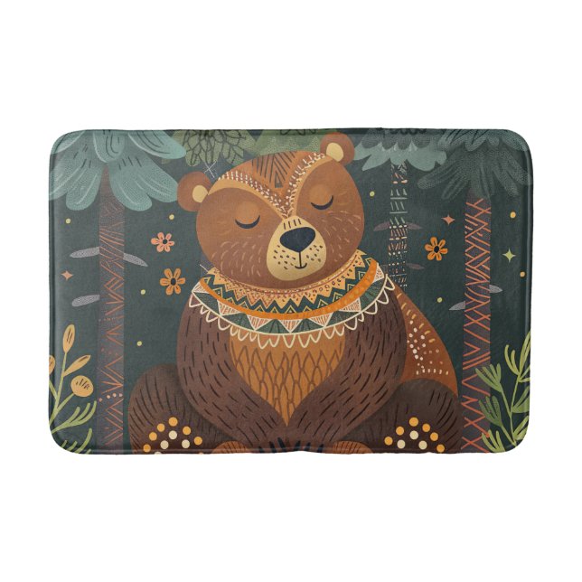 Boho Bear Wildlife Forest Niedlicher Tiere Nature Badematte (Vorderseite)