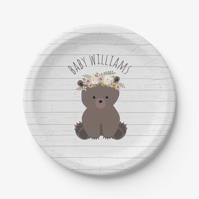 Boho Bear Wood Inspiriert Kinderdusche Pappteller (Vorderseite)