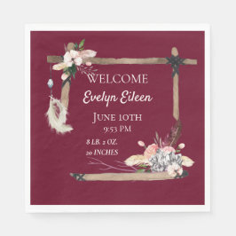 Boho Beautiful Baby Birth Stats Serviette