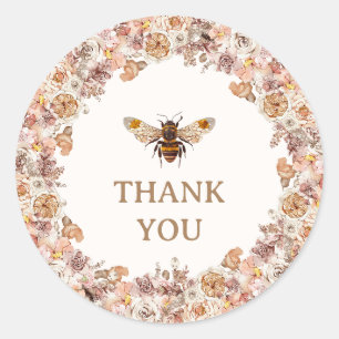 Boho Bee Aquarell Wildblumen Danke Runder Aufkleber
