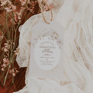 Boho Beige Aquarell Blumen Garten Baby Shower Geschenkanhänger