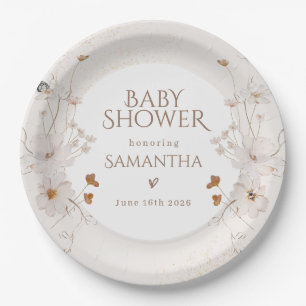 Boho Beige Aquarell Blumen Garten Baby Shower Pappteller