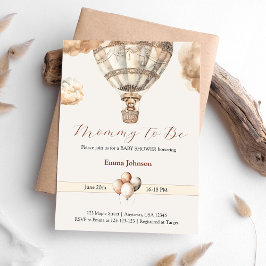 Boho Beige Bear Hot Air Ballon Wolken Babydusche Einladung