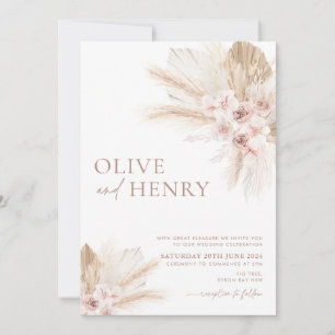 Boho Beige Blume Pampas Wedding Einladung OLIVE