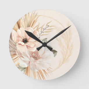Boho Beige Blume Runde Wanduhr