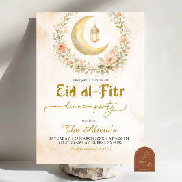 Boho-Beige-Blumen-Halbmond-Ramadan-Eid-al-Fitr Einladung