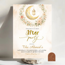 Boho-Beige-Blumen-Halbmond-Ramadan-Iftar-Party Einladung