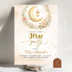 Boho-Beige-Blumen-Halbmond-Ramadan-Iftar-Party Einladung