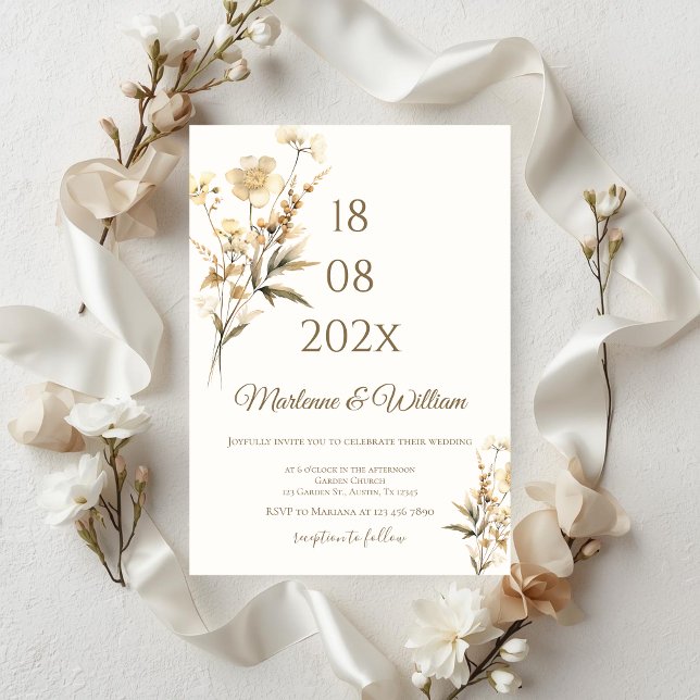 Boho-beige Blumenelemente Hochzeit Einladung (Von Creator hochgeladen)