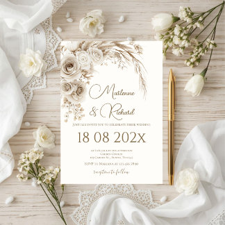 Boho-beige Blumenhochzeit Einladung