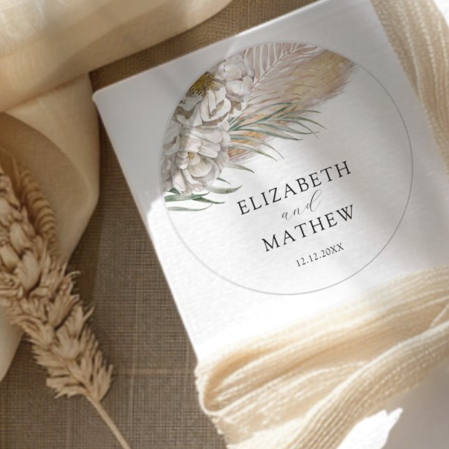 Boho Beige Blumenhochzeit  Runder Aufkleber (Von Creator hochgeladen)