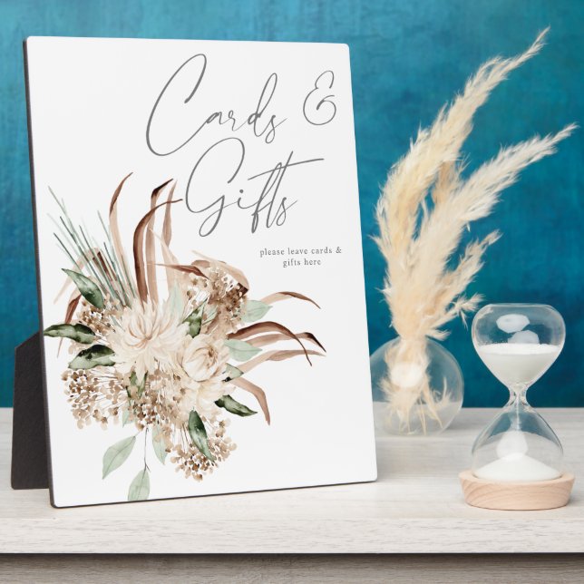 Boho Beige Blumenkarten Gifts Plaque Fotoplatte (Seite)