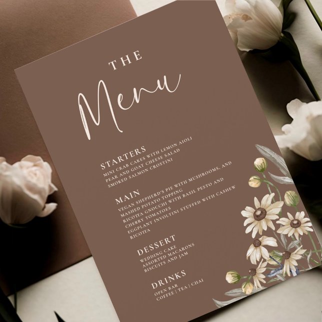 Boho Beige Botanical Wedding Menu Menükarte (Von Creator hochgeladen)