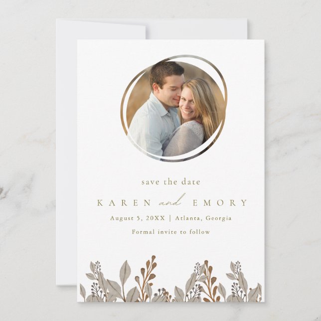 Boho Beige Botanisches Foto Hochzeit Save The Date (Vorderseite)