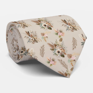 Boho Beige Braun Floral Botanisch Trendige Herren Krawatte