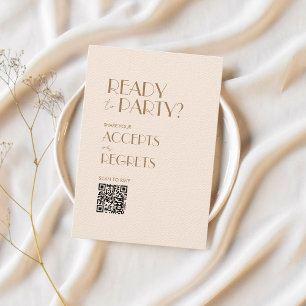 Boho Beige Brown Bold Wedding QR Code RSVP Karte