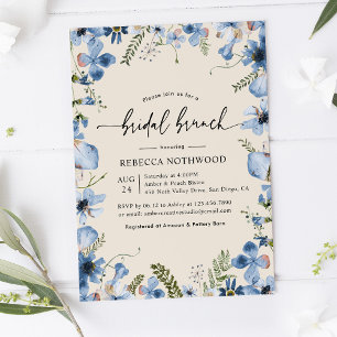 Boho Beige Dusty Blue Floral Bridal Brunch Dusche Einladung
