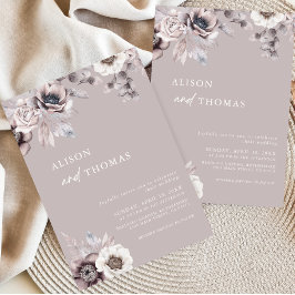 Boho Beige & Dusty Mauve Floral Wedding Einladung