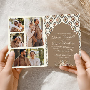 Boho Beige Elfenbein Ikat-Fotocollage indische Hoc Einladung