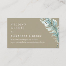 Boho Beige Feather Minimal Wedding Details Website Begleitkarte