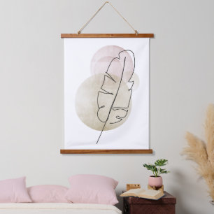 Boho beige feather wandteppich mit holzrahmen