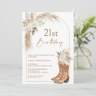 Boho Beige Floral Boots 21. Geburtstag Einladung