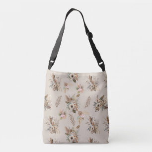 Boho Beige Floral Botanisch Pink Grüne Blume Tragetaschen Mit Langen Trägern