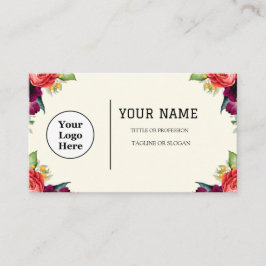 Boho Beige Floral Calligraphy Script QR-Code Visitenkarte