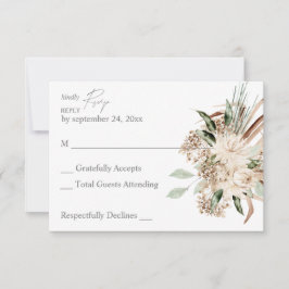 Boho Beige Floral no Meal RSVP Card Karte