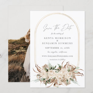 Boho Beige Floral Save the Date Foto Einladung