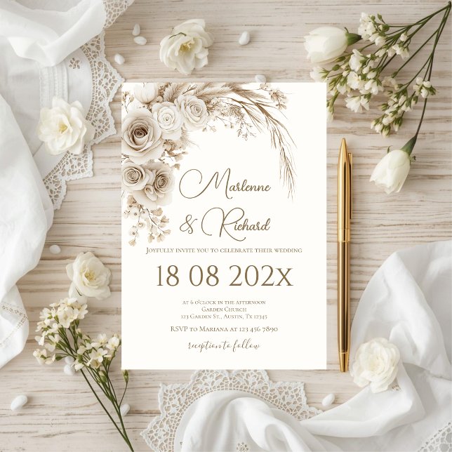 Boho beige floral wedding einladung (Von Creator hochgeladen)