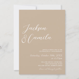 Boho Beige Foto-Hochzeit Einladung