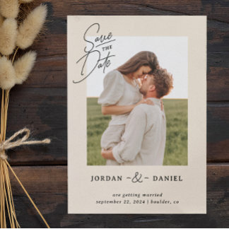 Boho Beige Foto Save-the-Date-Karte Save The Date