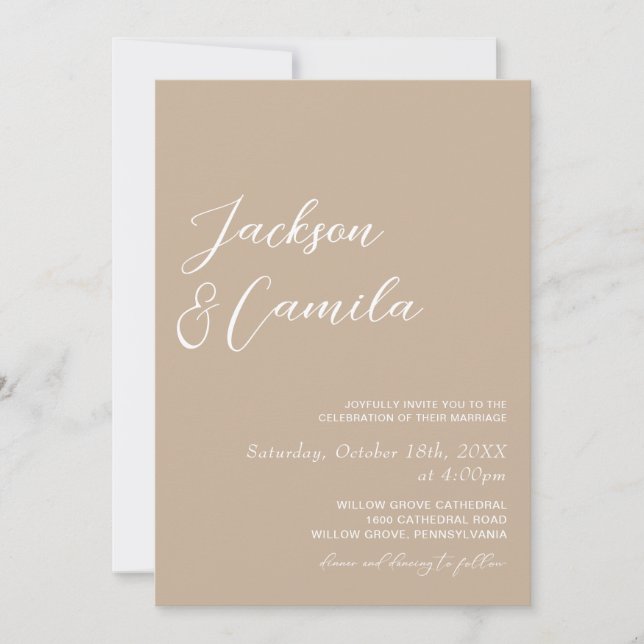 Boho Beige Foto Wedding Einladung (Vorderseite)