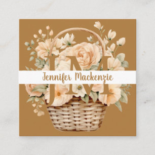 Boho Beige Gold Blumenmuster  Quadratische Visitenkarte