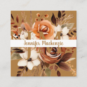 Boho Beige Gold Blumenmuster Quadratische Visitenkarte
