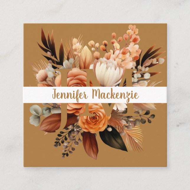 Boho Beige Gold Floral Quadratische Visitenkarte (Vorderseite)
