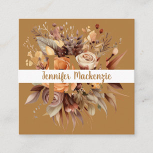 Boho Beige Gold Floral  Quadratische Visitenkarte