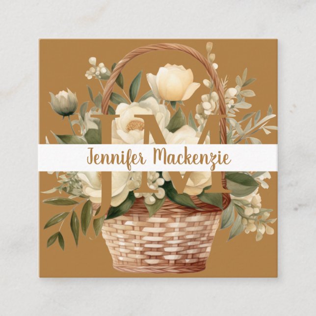 Boho Beige Gold Floral Quadratische Visitenkarte (Vorderseite)
