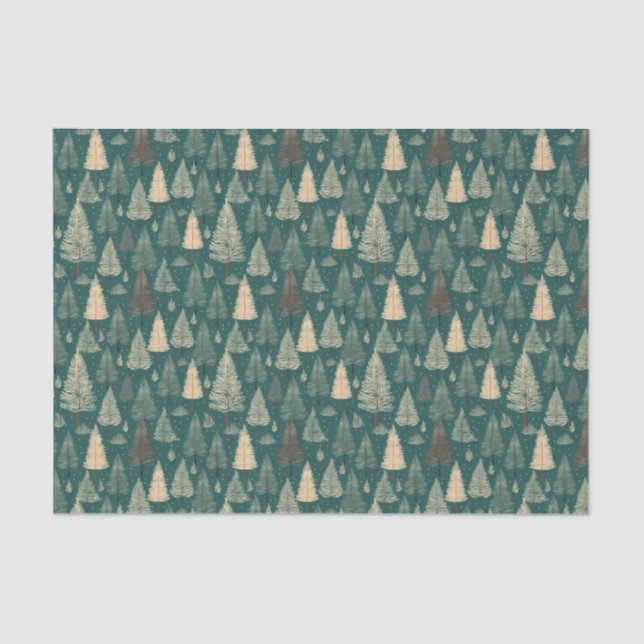 Boho Beige Green Christmas Trees Holiday Seidenpapier (Vorderseite)
