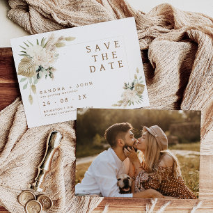 Boho Beige Green Floral Save the Date Card Einladung