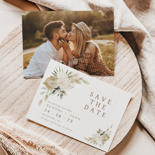 Boho Beige Green Floral Save the Date Card Einladung