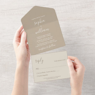 Boho Beige Hochzeit Alles in einer Einladung