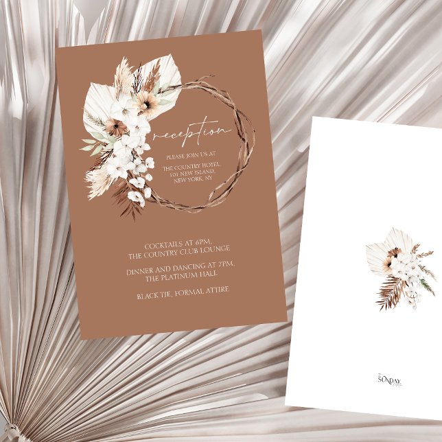 Boho Beige-Hochzeitsempfang mit Blumenkranz Begleitkarte (Boho Terracotta Floral Wreath Wedding Reception Enclosure Card)