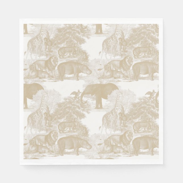 Boho Beige Jungle Animals Safari Chinoiserie Serviette (Vorderseite)