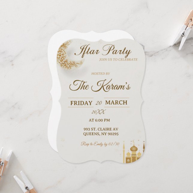 Boho Beige Minimalist Moschee Ramadan Iftar-Party  Einladung (Vorderseite/Rückseite Beispiel)