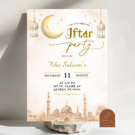 Boho Beige Minimalist Moschee Ramadan Iftar-Party Einladung