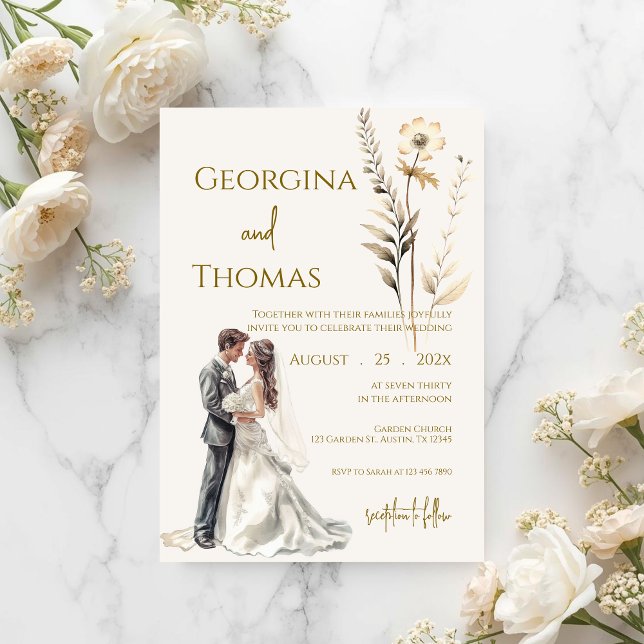 Boho beige mit Braut Hochzeit  Einladung (Von Creator hochgeladen)