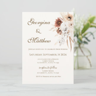 Boho beige mit Braut und Bräutigam Hochzeit Einladung